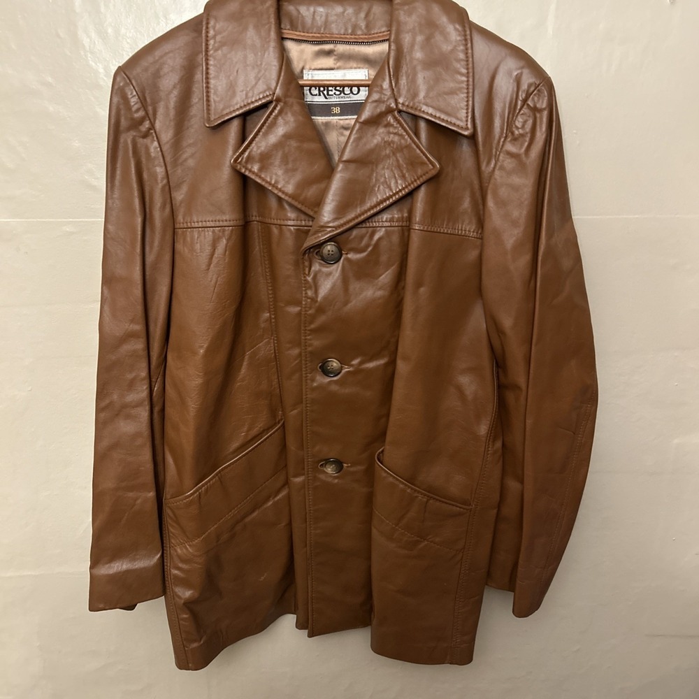 vintage cresco‎ coat jacket Cognac Brown Lapel Size 38